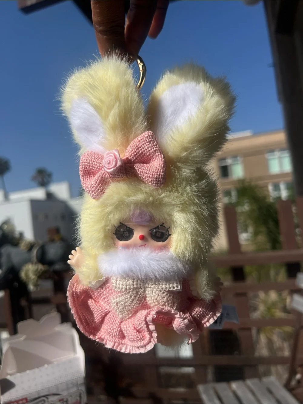 Open box PopMart Baby 3 Plush Doll in Yellow and Pink - Cute Small Pets Toy